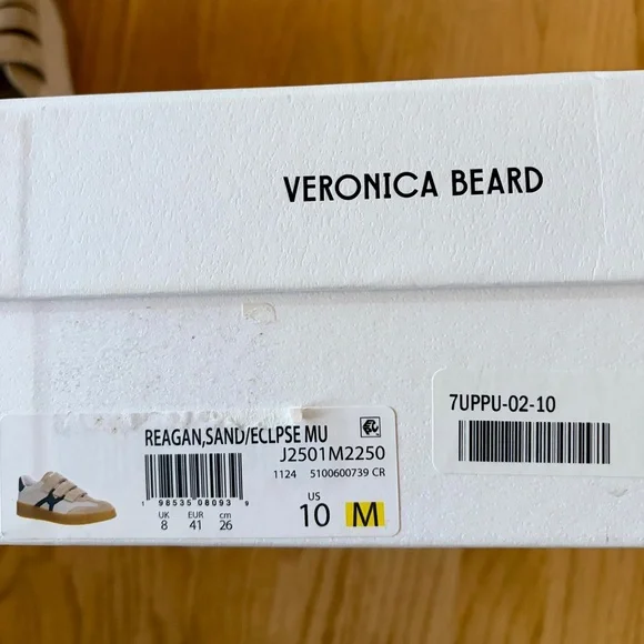 Veronica Beard Reagan Velcro Sneaker Beige & Navy Canvas & Leather Size 10 - Picture 10 of 10